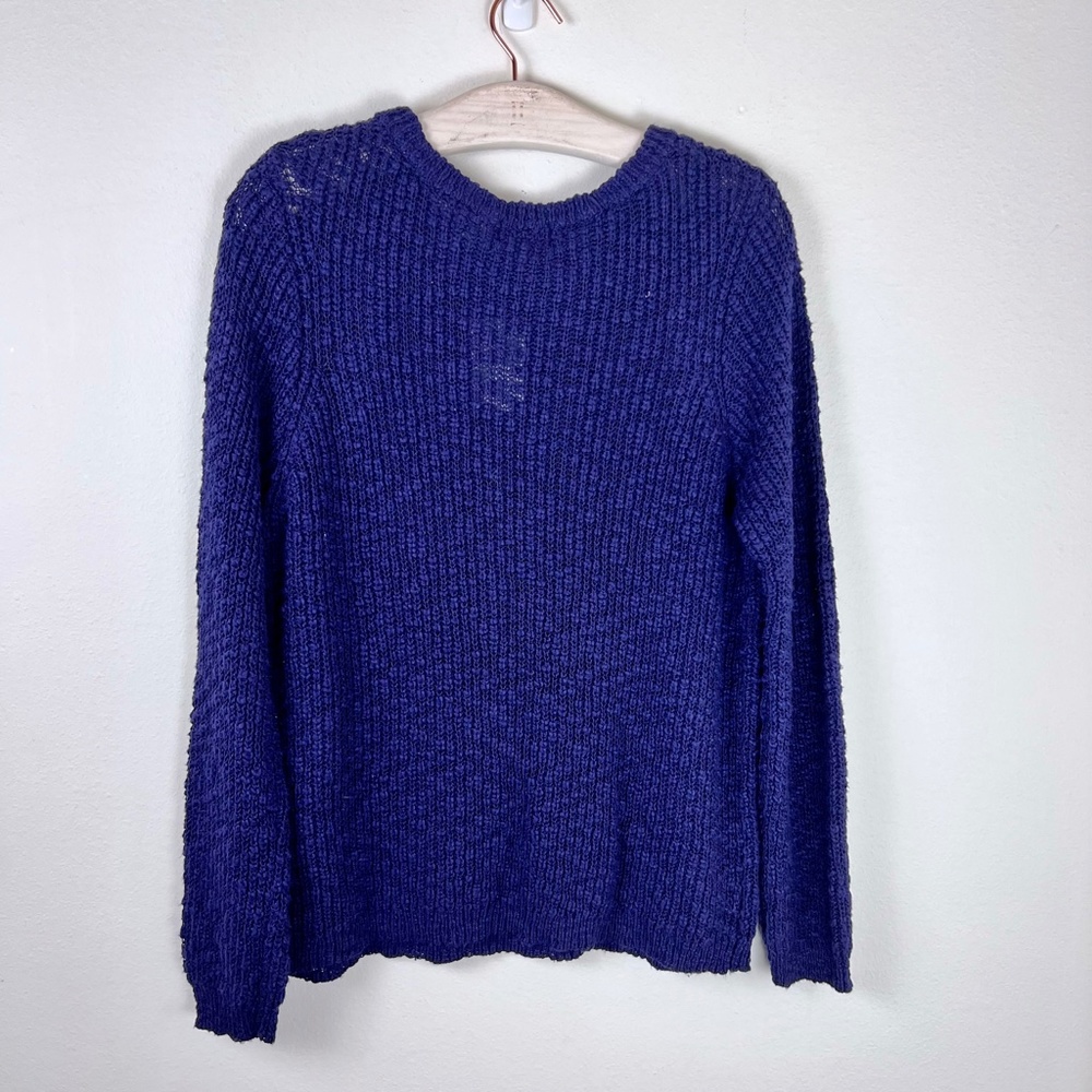 Ceny Womens Blue Open Knit Crew Neck Long Sleeve Sweater - Picture 6 of 6